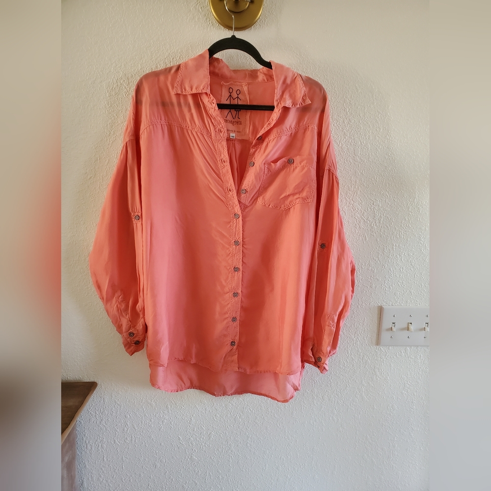 Pete & Greta Johnny Was Women's Top Button Up Solid Coral Cupra Size XS